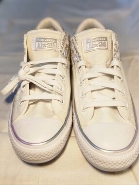 Converse low top sneakers in White with Brown soles and Iridescent trim